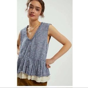 Anthropologie Summer Tank Pilcro Blue Chrissy Babydoll Top Medium New